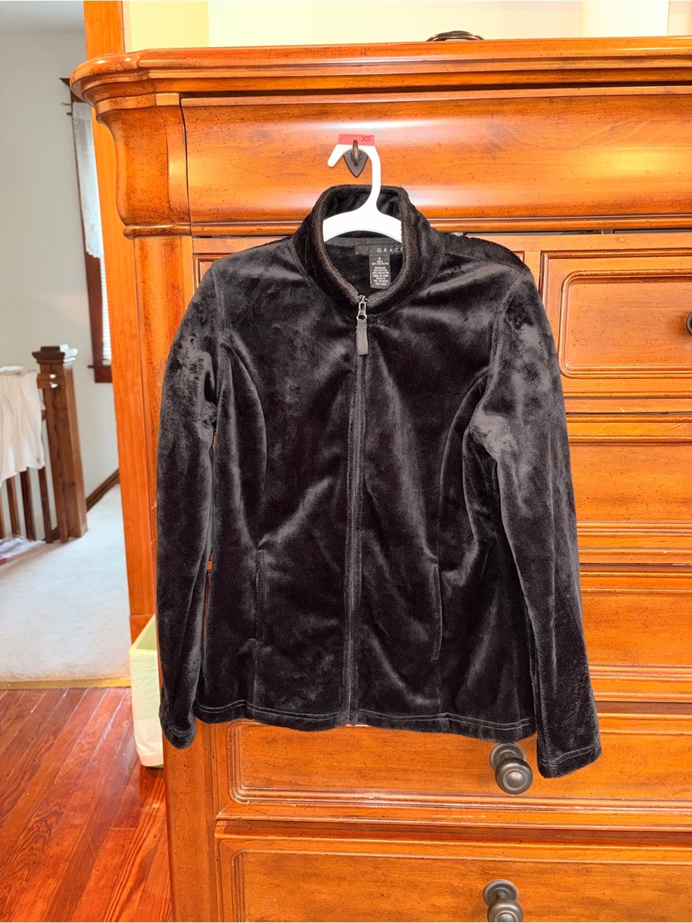 Grace Elements Black Plush Velour Full Zip Jacket Size Small